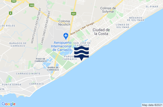 Carte des horaires des marées pour Colonia Nicolich, Uruguay