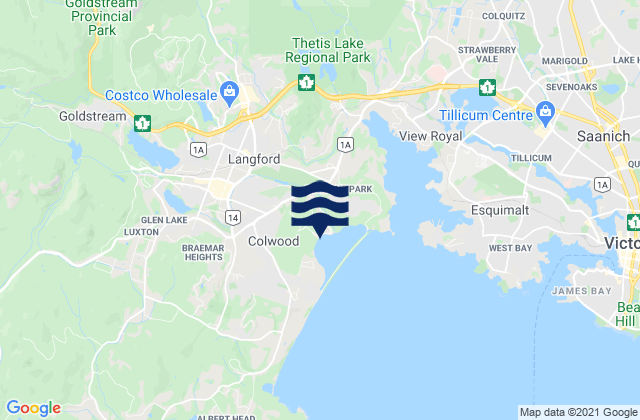 Carte des horaires des marées pour Colwood, Canada