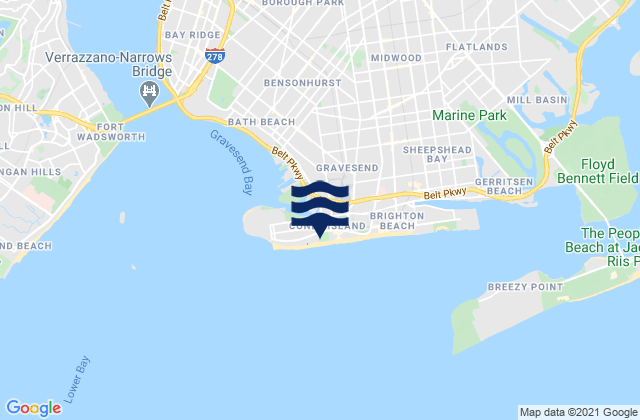 Carte des horaires des marées pour Coney Island Brooklyn, United States