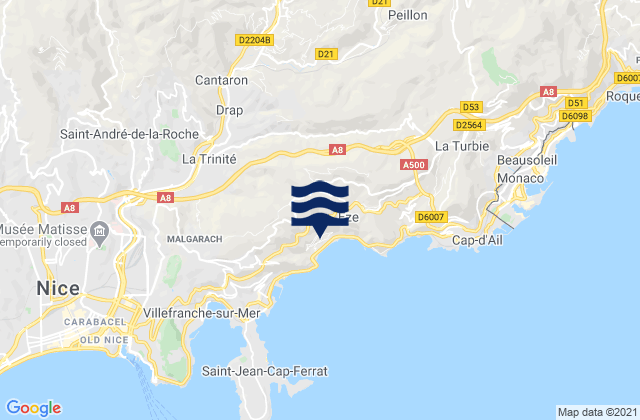 Carte des horaires des marées pour Contes, France