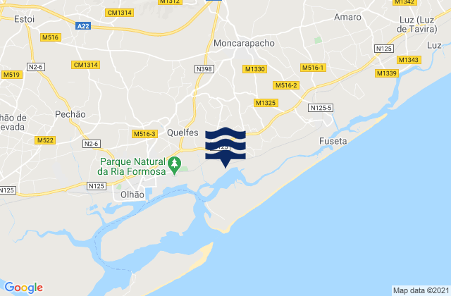 Carte des horaires des marées pour Contreira, Portugal
