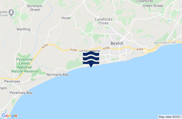 Carte des horaires des marées pour Cooden Beach, United Kingdom