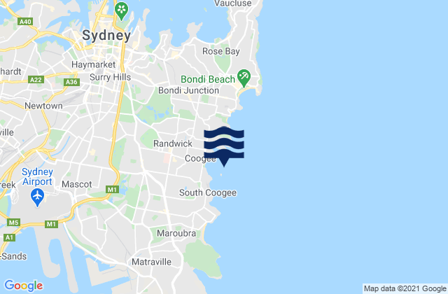 Carte des horaires des marées pour Coogee Beach, Australia