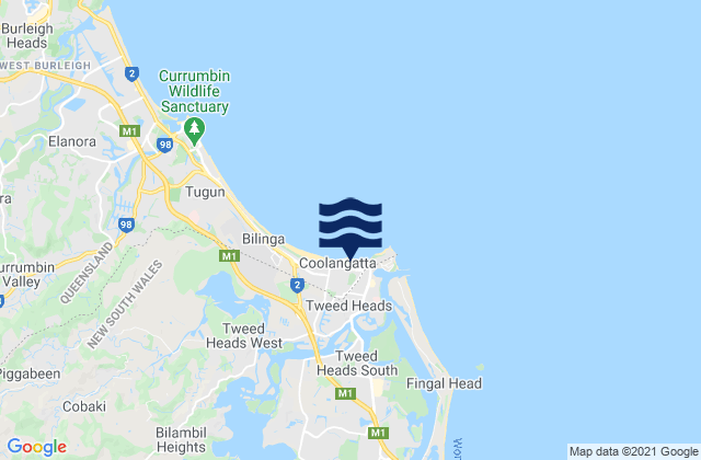 Carte des horaires des marées pour Coolangatta Beach, Australia