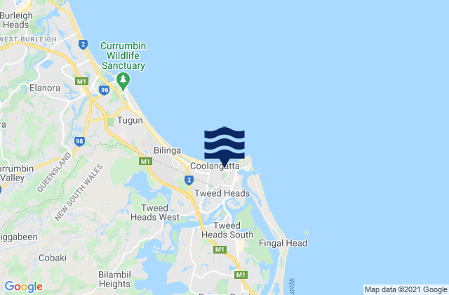 Carte des horaires des marées pour Coolangatta southern Gold Coast, Australia
