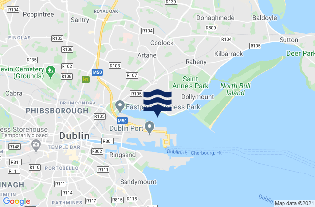 Carte des horaires des marées pour Coolock, Ireland
