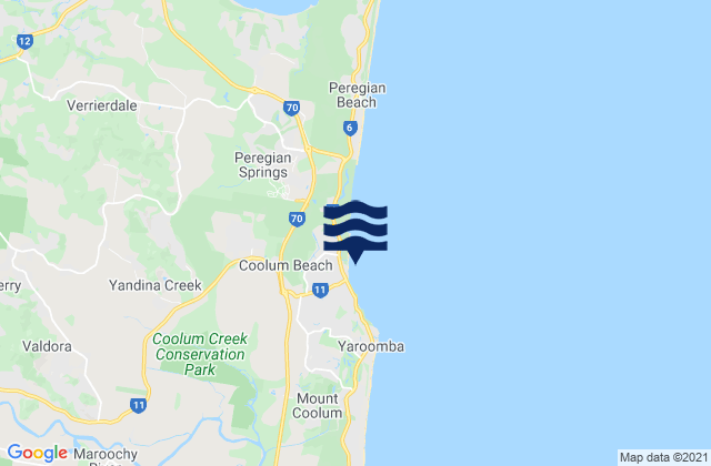 Carte des horaires des marées pour Coolum Beach, Australia