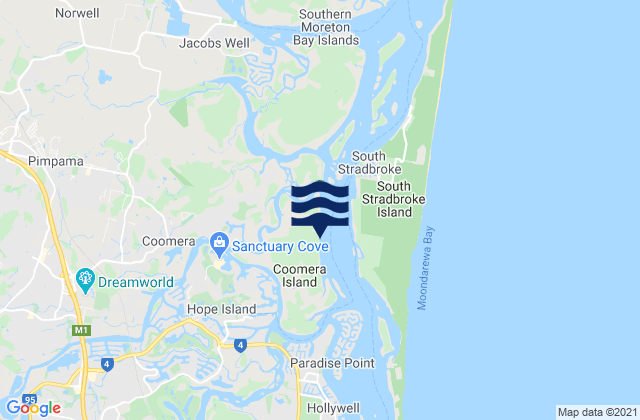 Carte des horaires des marées pour Coomera Island, Australia