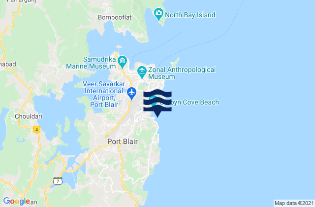 Carte des horaires des marées pour Corbyns Cove (South Andaman), India