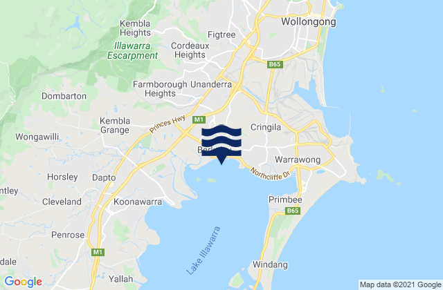 Carte des horaires des marées pour Cordeaux Heights, Australia