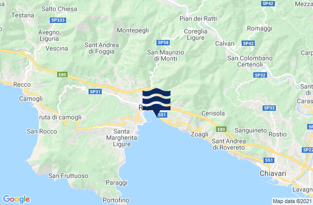 Carte des horaires des marées pour Coreglia Ligure, Italy