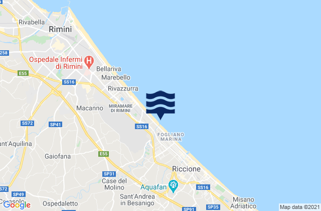Carte des horaires des marées pour Coriano, Italy