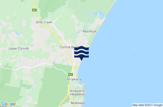 Carte des horaires des marées pour Corindi Beach, Australia