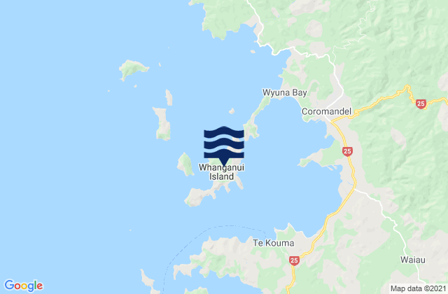 Carte des horaires des marées pour Coromandel Harbour - Whanganui Island, New Zealand