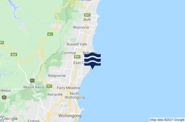 Carte des horaires des marées pour Corrimal Beach, Australia