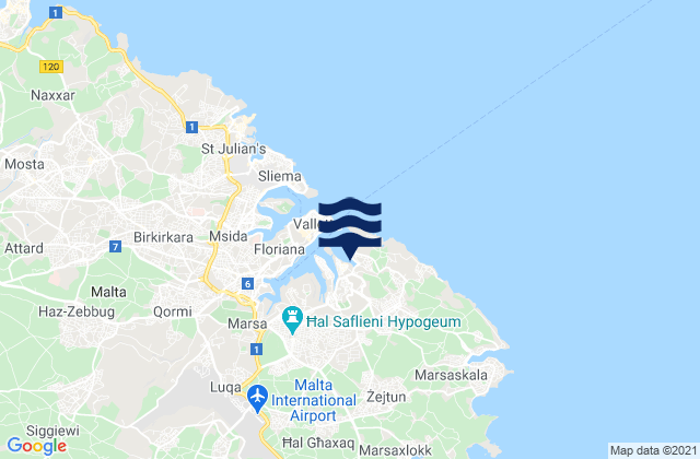 Carte des horaires des marées pour Cospicua, Malta