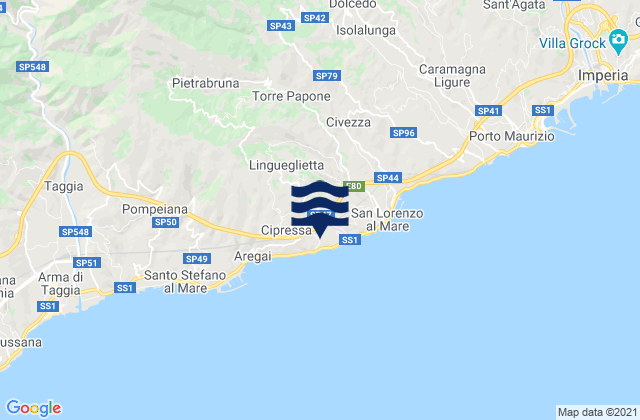 Carte des horaires des marées pour Costarainera, Italy