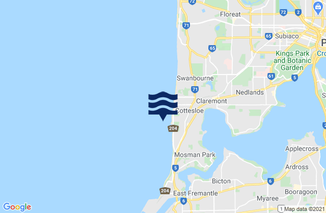 Carte des horaires des marées pour Cottesloe Beach Cottesloe, Australia