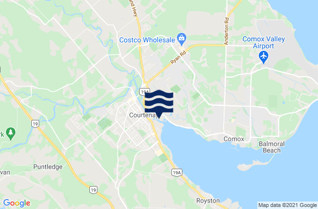 Carte des horaires des marées pour Courtenay, Canada