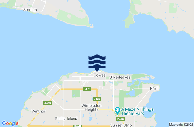 Carte des horaires des marées pour Cowes, Australia