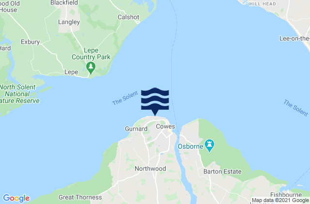 Carte des horaires des marées pour Cowes Beach, United Kingdom