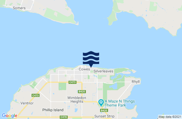 Carte des horaires des marées pour Cowes Jetty, Australia