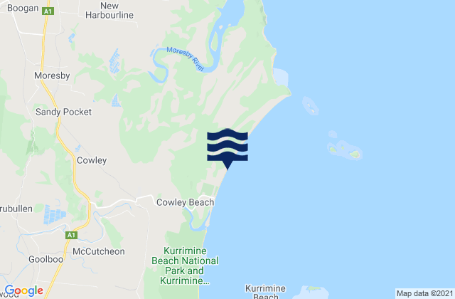 Carte des horaires des marées pour Cowley Beach, Australia