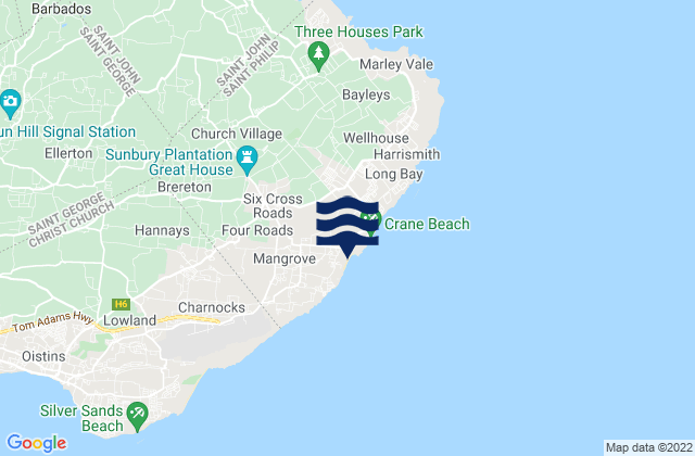 Carte des horaires des marées pour Crane Beach / Foul Bay, Barbados