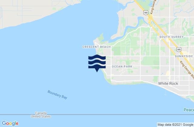 Carte des horaires des marées pour Crescent Beach, Canada