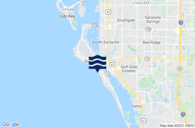 Carte des horaires des marées pour Crescent Beach, United States
