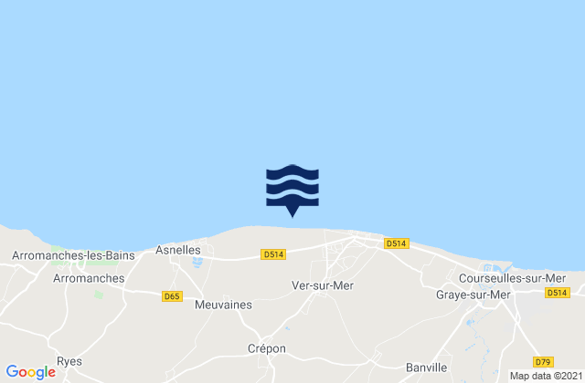 Carte des horaires des marées pour Creully, France