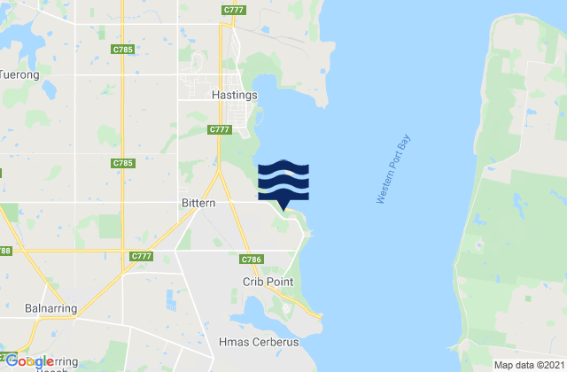 Carte des horaires des marées pour Crib Point, Australia