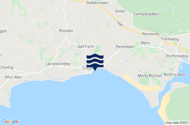 Carte des horaires des marées pour Criccieth Beach, United Kingdom