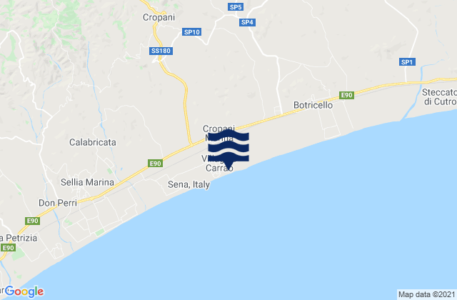 Carte des horaires des marées pour Cropani Marina, Italy