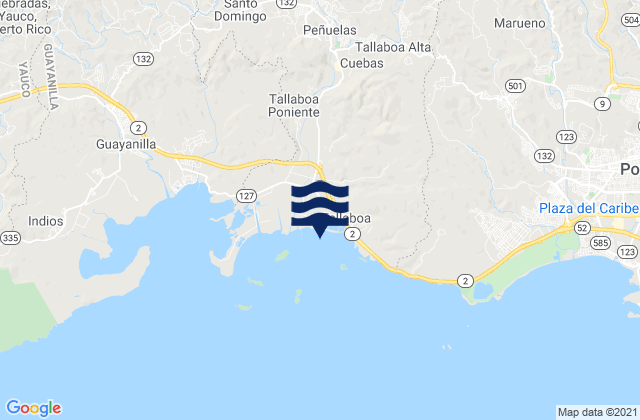 Carte des horaires des marées pour Cuebas Barrio, Puerto Rico