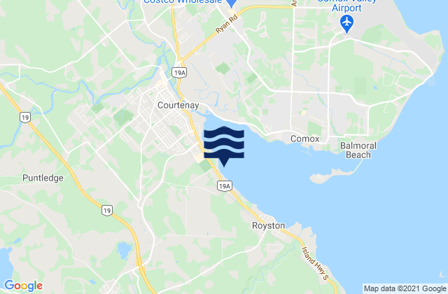 Carte des horaires des marées pour Cumberland, Canada