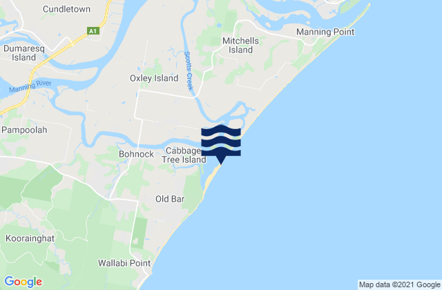 Carte des horaires des marées pour Cundletown, Australia