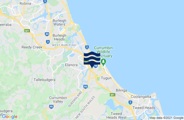 Carte des horaires des marées pour Currumbin Point, Australia