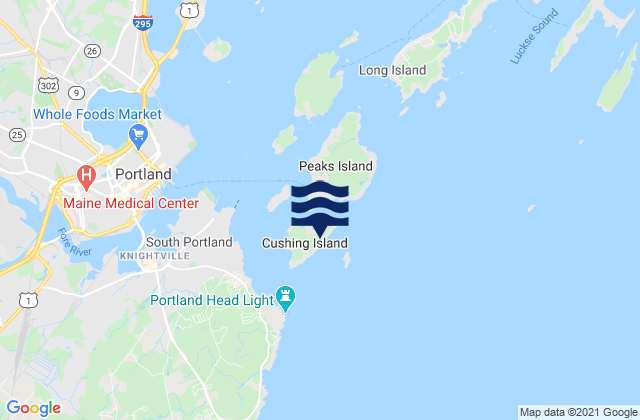 Carte des horaires des marées pour Cushing Island, United States