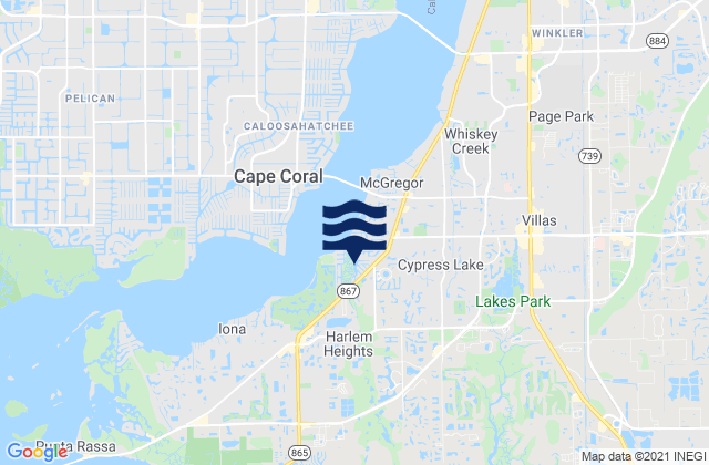 Carte des horaires des marées pour Cypress Lake, United States