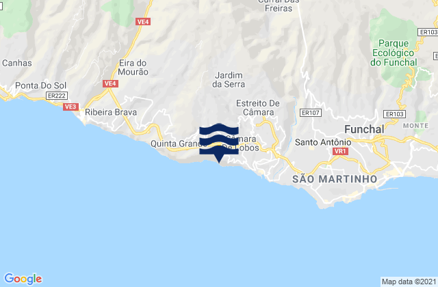 Carte des horaires des marées pour Câmara de Lobos, Portugal
