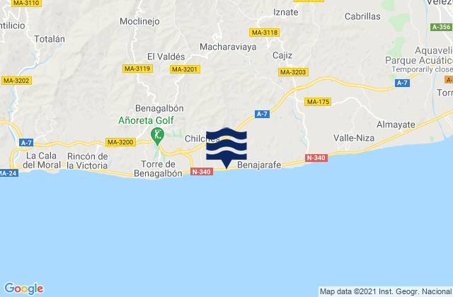 Carte des horaires des marées pour Cútar, Spain