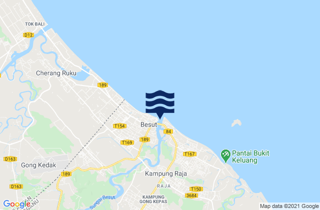 Carte des horaires des marées pour Daerah Besut, Malaysia