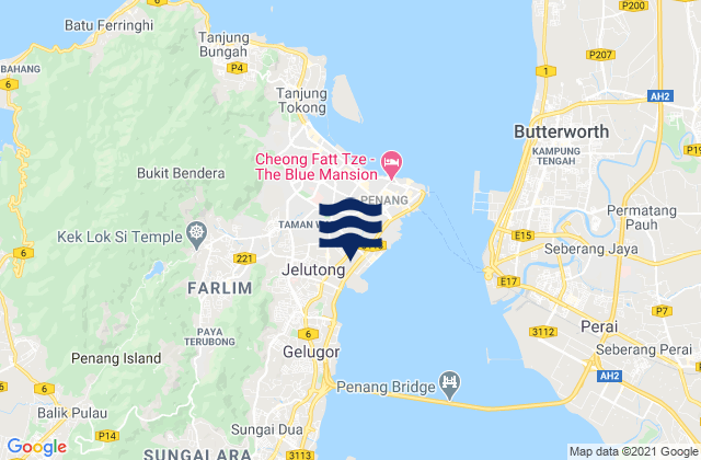 Carte des horaires des marées pour Daerah Timur Laut, Malaysia