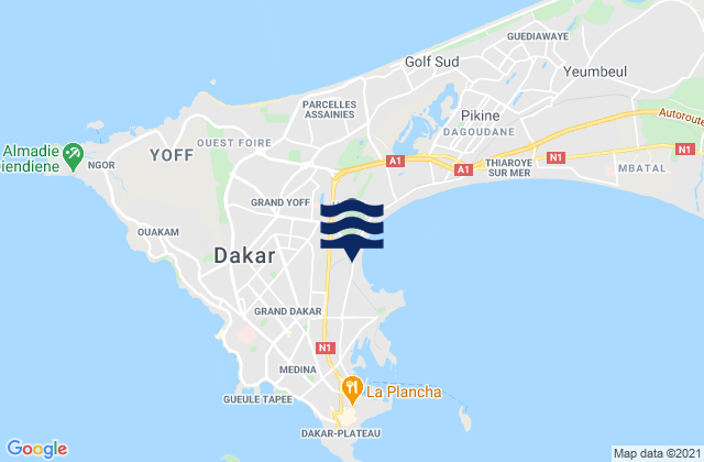 Carte des horaires des marées pour Dakar Department, Senegal