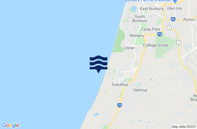 Carte des horaires des marées pour Dalyellup Beach, Australia