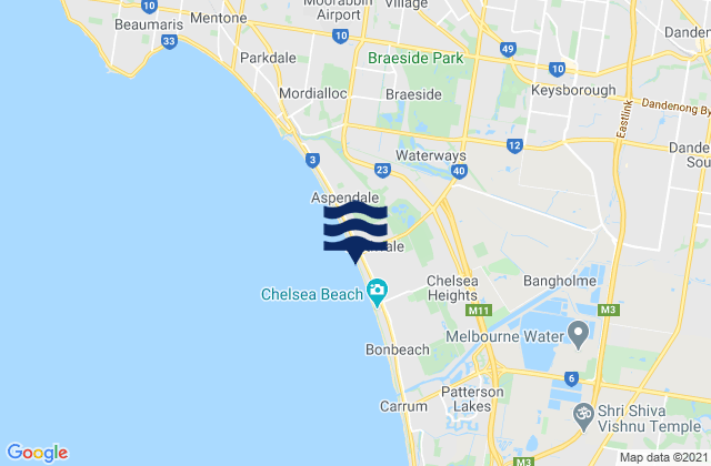 Carte des horaires des marées pour Dandenong, Australia