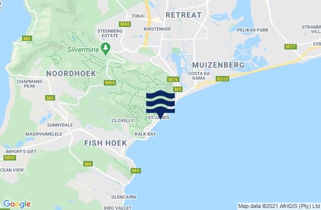 Carte des horaires des marées pour Danger Beach, South Africa