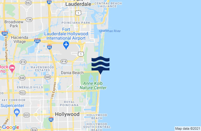 Carte des horaires des marées pour Dania South Beach, United States