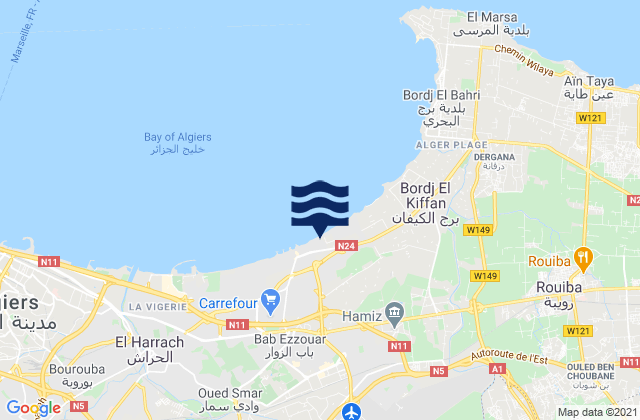 Carte des horaires des marées pour Dar el Beïda, Algeria